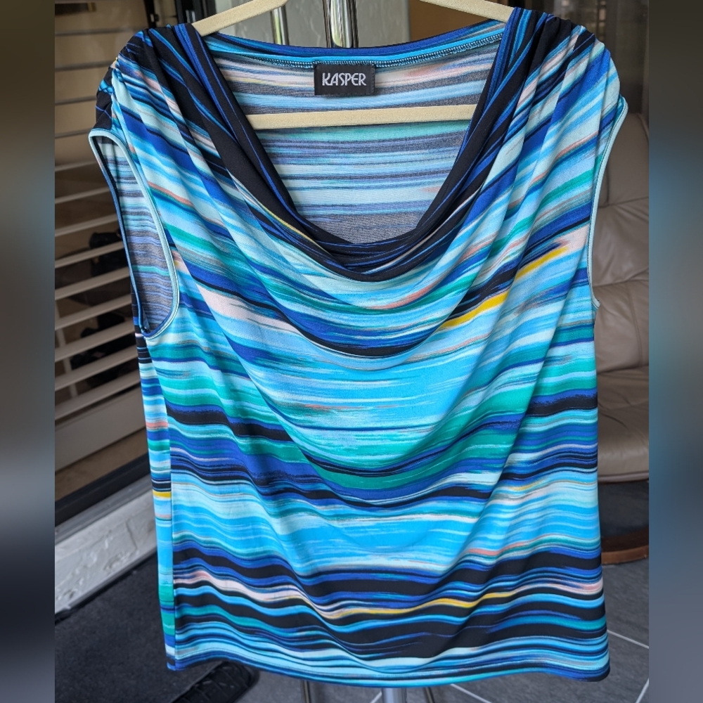 KASPER BEAUTIFUL SLEEVELESS DRAPED NECK ELEGANT BLOUSE
